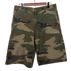 Dickies Utility Shorts Mens 32 Green Brown Woodland Camo Workwear Cargo Rugged